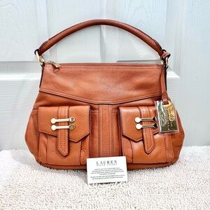Ralph Lauren Bermondsey pebbled brown/tan leather satchel bag
